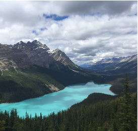 Lac de montagne au milieu des fôrêts au Canada.